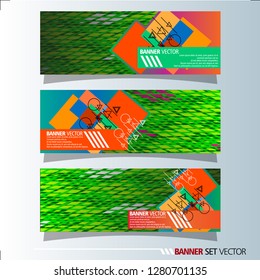 Set of horizontal banners. Abstract background with colorful squares shape. Vector illustration.