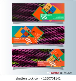 Set of horizontal banners. Abstract background with colorful squares shape. Vector illustration.
