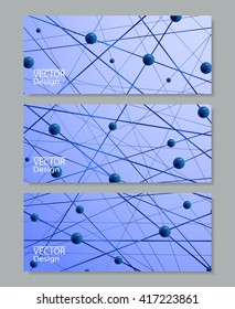 Set of horizontal banners . Abstract background with lines and balls. Business, science, medicine and technology design. 
