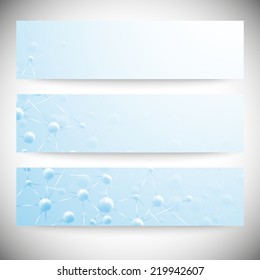 Set of horizontal banners. Abstract blue background vector illustration.