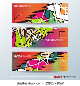 Set of horizontal banners. Abstract colorful background with simple geometric lines. Vector illustration.