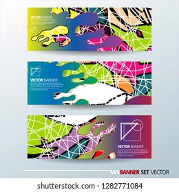 Set of horizontal banners. Abstract colorful background with simple geometric lines. Vector illustration.