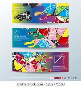 Set of horizontal banners. Abstract colorful background with simple geometric lines. Vector illustration.