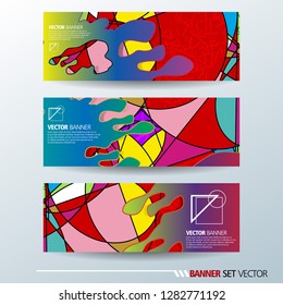 Set of horizontal banners. Abstract colorful background with simple geometric lines. Vector illustration.