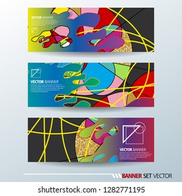 Set of horizontal banners. Abstract colorful background with simple geometric lines. Vector illustration.