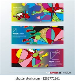 Set of horizontal banners. Abstract colorful background with simple geometric lines. Vector illustration.