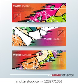 Set of horizontal banners. Abstract colorful background with simple geometric lines. Vector illustration.