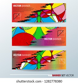 Set of horizontal banners. Abstract colorful background with simple geometrical lines. Vector illustration.