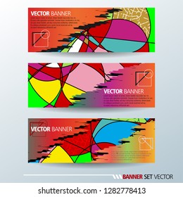 Set of horizontal banners. Abstract colorful background with simple geometrical lines. Vector illustration.