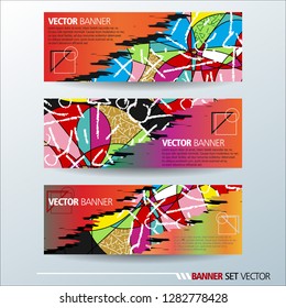 Set of horizontal banners. Abstract colorful background with simple geometrical lines. Vector illustration.