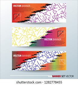 Set of horizontal banners. Abstract colorful background with simple geometrical lines. Vector illustration.