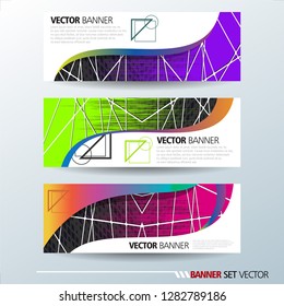 Set of horizontal banners. Abstract colorful background with simple geometric lines. Vector illustration.