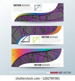 Set of horizontal banners. Abstract colorful background with simple geometric lines. Vector illustration.