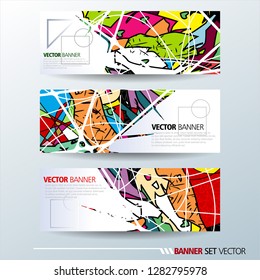 Set of horizontal banners. Abstract colorful background with simple geometric lines. Vector illustration.