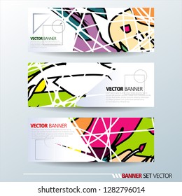 Set of horizontal banners. Abstract colorful background with simple geometric lines. Vector illustration.