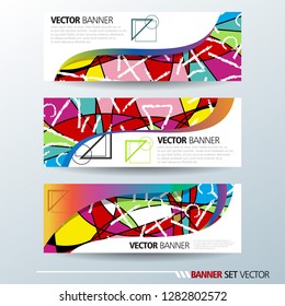 Set of horizontal banners. Abstract colorful background with simple geometric lines. Vector illustration.