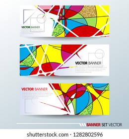 Set of horizontal banners. Abstract colorful background with simple geometric lines. Vector illustration.
