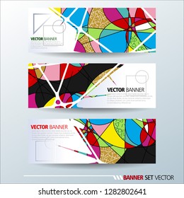 Set of horizontal banners. Abstract colorful background with simple geometric lines. Vector illustration.