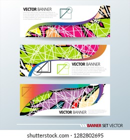 Set of horizontal banners. Abstract colorful background with simple geometric lines. Vector illustration.