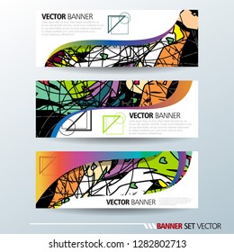 Set of horizontal banners. Abstract colorful background with simple geometric lines. Vector illustration.