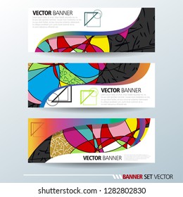Set of horizontal banners. Abstract colorful background with simple geometric lines. Vector illustration.