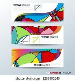Set of horizontal banners. Abstract colorful background with simple geometric lines. Vector illustration.