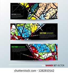 Set of horizontal banners. Abstract colorful background with simple geometric lines. Vector illustration.