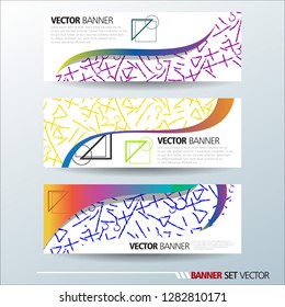 Set of horizontal banners. Abstract colorful background with simple geometric lines. Vector illustration.