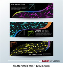Set of horizontal banners. Abstract colorful background with simple geometric lines. Vector illustration.