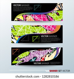 Set of horizontal banners. Abstract colorful background with simple geometric lines. Vector illustration.