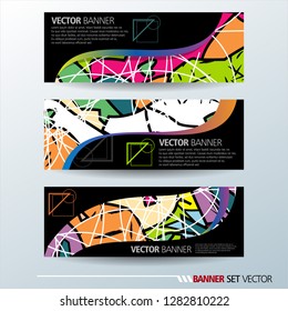 Set of horizontal banners. Abstract colorful background with simple geometric lines. Vector illustration.