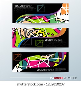 Set of horizontal banners. Abstract colorful background with simple geometric lines. Vector illustration.