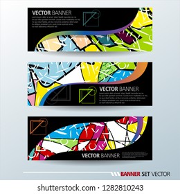 Set of horizontal banners. Abstract colorful background with simple geometric lines. Vector illustration.