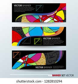 Set of horizontal banners. Abstract colorful background with simple geometric lines. Vector illustration.