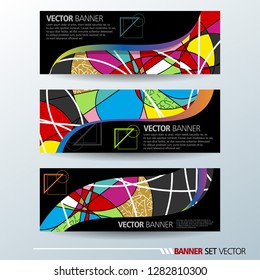 Set of horizontal banners. Abstract colorful background with simple geometric lines. Vector illustration.