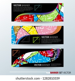 Set of horizontal banners. Abstract colorful background with simple geometric lines. Vector illustration.
