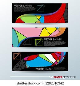 Set of horizontal banners. Abstract colorful background with simple geometric lines. Vector illustration.