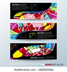 Set of horizontal banners. Abstract colorful background with simple geometric lines. Vector illustration.
