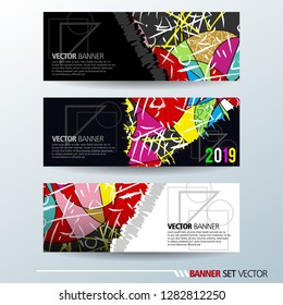 Set of horizontal banners. Abstract colorful background with simple geometric lines. Vector illustration.