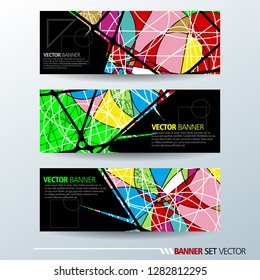 Set of horizontal banners. Abstract colorful background with simple geometric lines. Vector illustration.