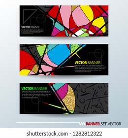 Set of horizontal banners. Abstract colorful background with simple geometric lines. Vector illustration.