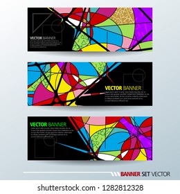 Set of horizontal banners. Abstract colorful background with simple geometric lines. Vector illustration.