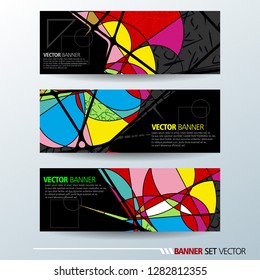 Set of horizontal banners. Abstract colorful background with simple geometric lines. Vector illustration.