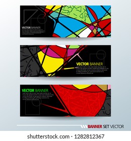 Set of horizontal banners. Abstract colorful background with simple geometric lines. Vector illustration.