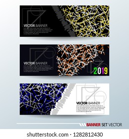 Set of horizontal banners. Abstract colorful background with simple geometric lines. Vector illustration.