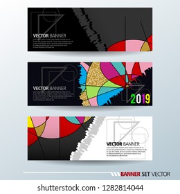Set of horizontal banners. Abstract colorful background with simple geometric lines. Vector illustration.