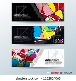 Set of horizontal banners. Abstract colorful background with simple geometric lines. Vector illustration.