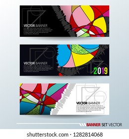 Set of horizontal banners. Abstract colorful background with simple geometric lines. Vector illustration.