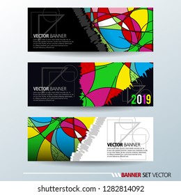 Set of horizontal banners. Abstract colorful background with simple geometric lines. Vector illustration.