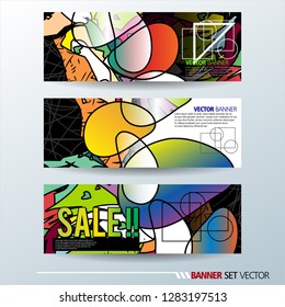 Set of horizontal banners. Abstract colorful background with simple geometric lines. Vector illustration.